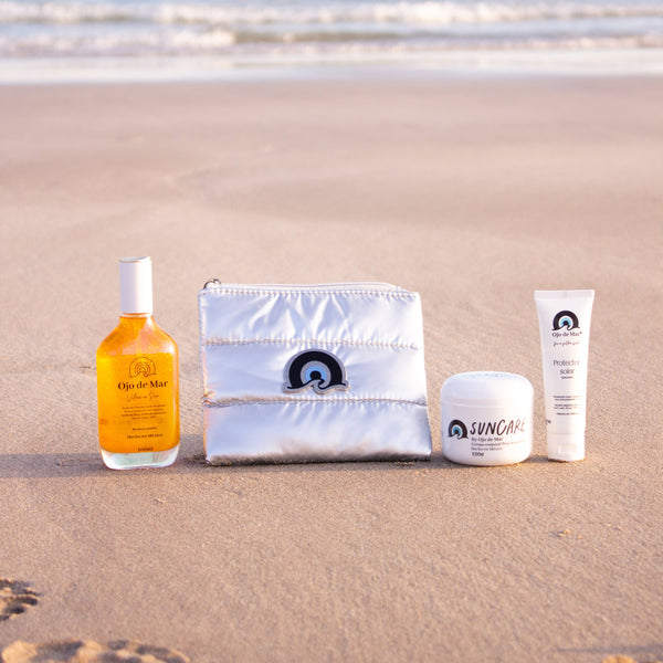 Kit Golden Sun – Bronceador + Bloqueador + Crema Post Sol + Bolsita de Regalo